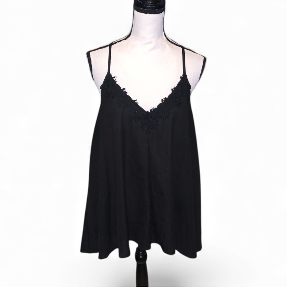 Sherosa Black Lace Trim Cami Tank Top Racerback Strappy